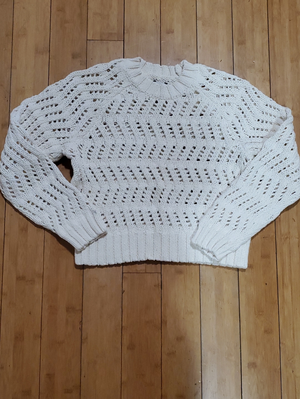 American Eagle Women's Open-Knit Crewneck Sweater - Cream Xsmall